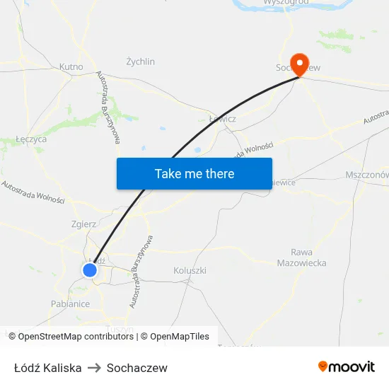Łódź Kaliska to Sochaczew map