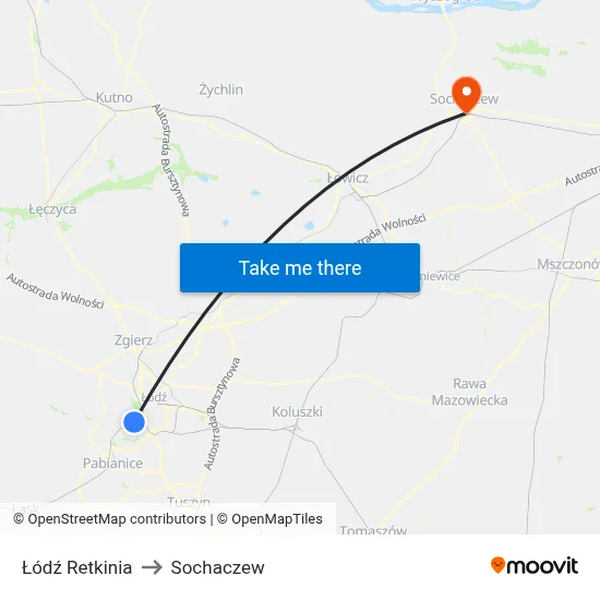 Łódź Retkinia to Sochaczew map