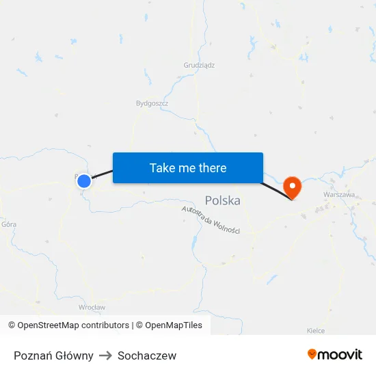 Poznań Główny to Sochaczew map