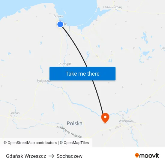 Gdańsk Wrzeszcz to Sochaczew map