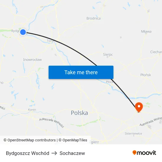 Bydgoszcz Wschód to Sochaczew map