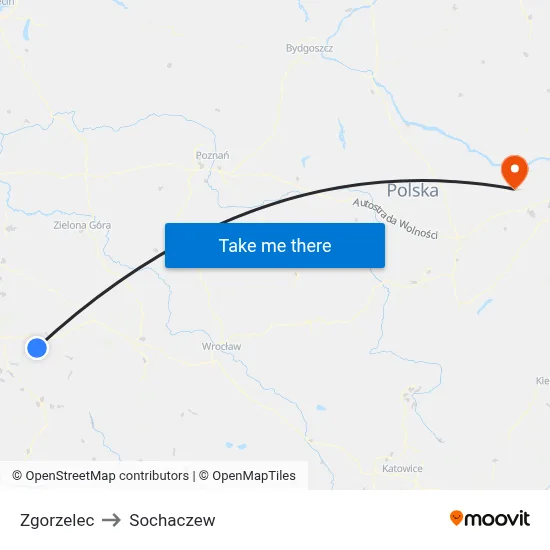 Zgorzelec to Sochaczew map