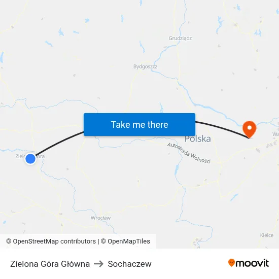 Zielona Góra Główna to Sochaczew map