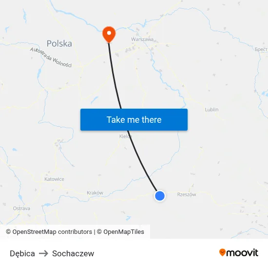 Dębica to Sochaczew map