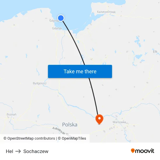 Hel to Sochaczew map