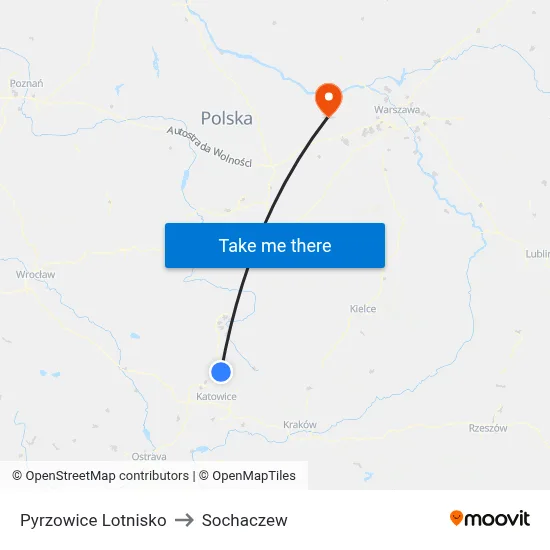 Pyrzowice Lotnisko to Sochaczew map