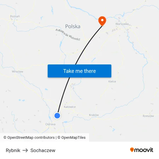 Rybnik to Sochaczew map