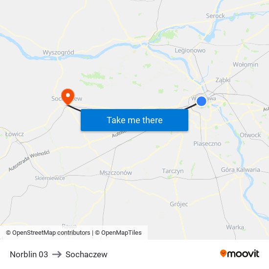 Norblin to Sochaczew map