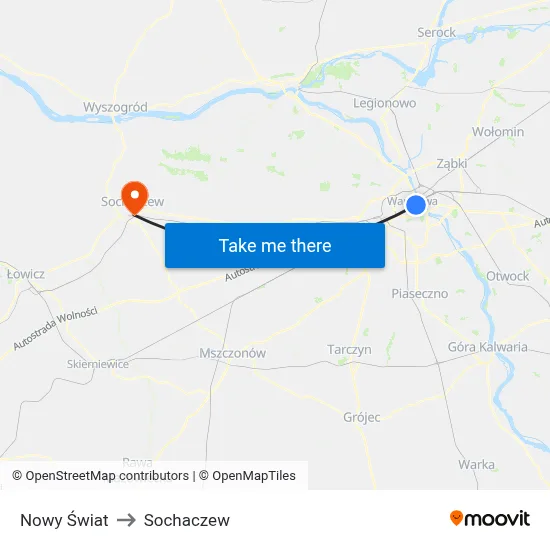 Nowy Świat to Sochaczew map