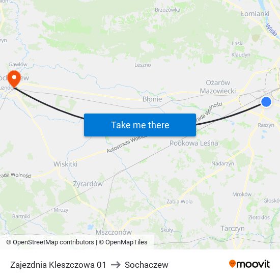 Zajezdnia Kleszczowa 01 to Sochaczew map