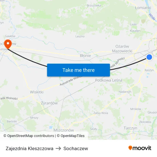 Zajezdnia Kleszczowa to Sochaczew map