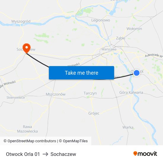 Otwock Orla to Sochaczew map