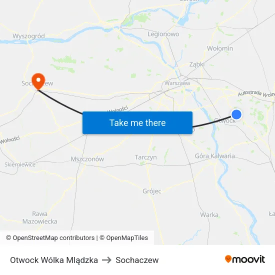 Otwock Wólka Mlądzka to Sochaczew map