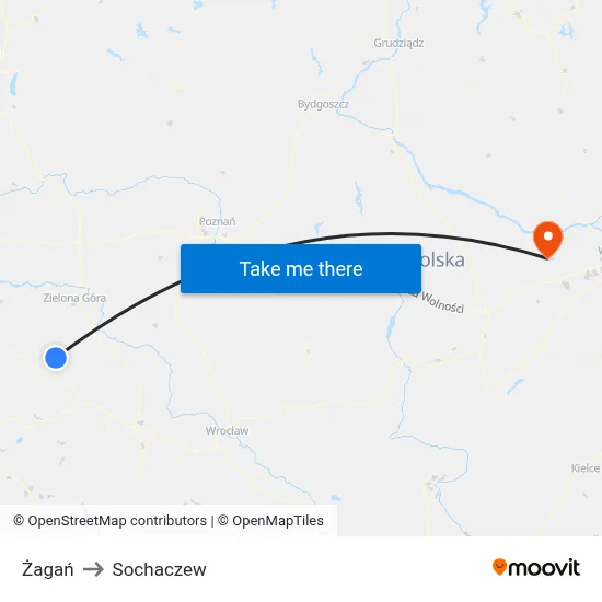 Żagań to Sochaczew map