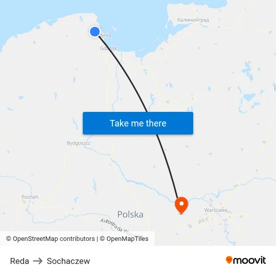 Reda to Sochaczew map