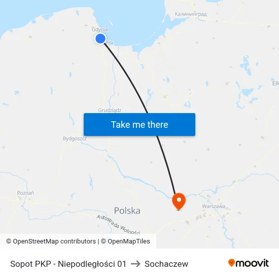 Sopot PKP - Niepodległości 01 to Sochaczew map