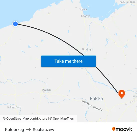 Kołobrzeg to Sochaczew map