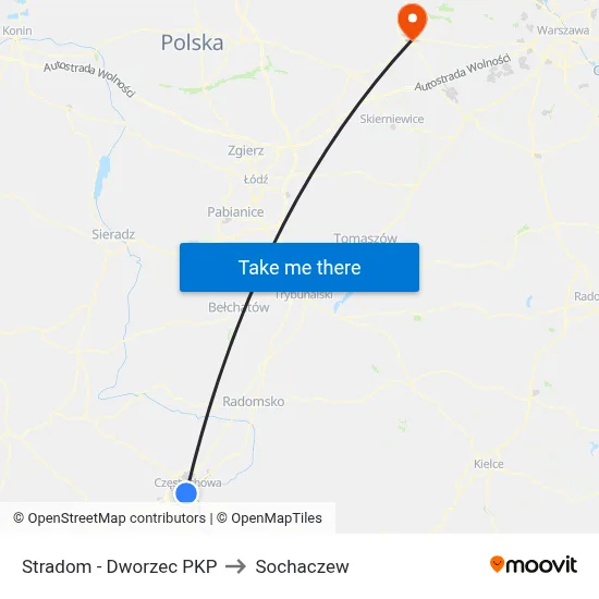 Stradom - Dworzec PKP to Sochaczew map