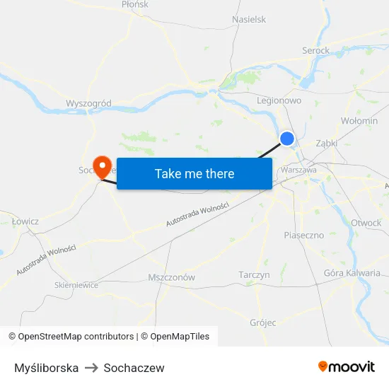 Myśliborska to Sochaczew map