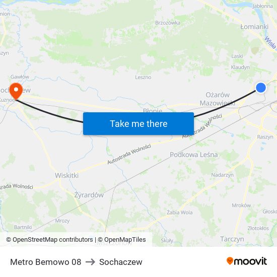 Metro Bemowo 08 to Sochaczew map