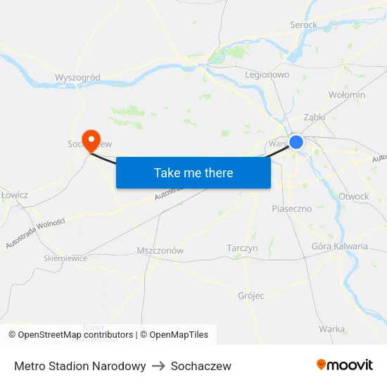 Metro Stadion Narodowy to Sochaczew map