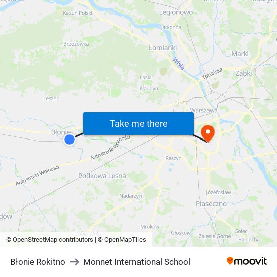 Błonie Rokitno to Monnet International School map