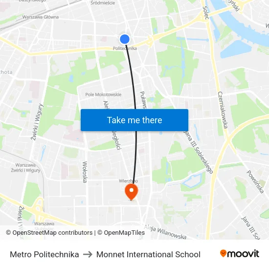 Metro Politechnika to Monnet International School map