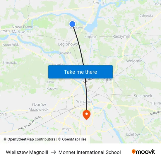 Wieliszew Magnolii to Monnet International School map