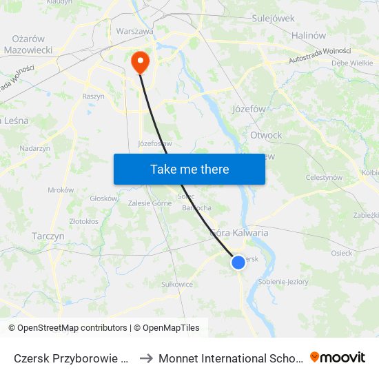 Czersk Przyborowie 01 to Monnet International School map