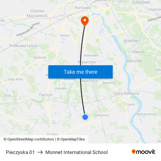 Pieczyska 01 to Monnet International School map