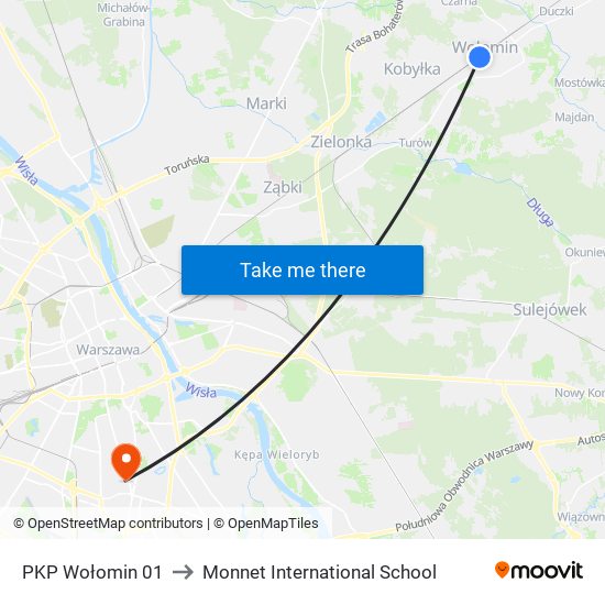 PKP Wołomin 01 to Monnet International School map