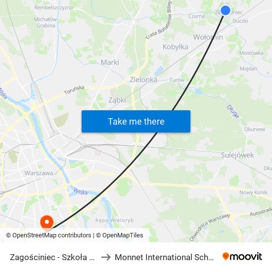 Zagościniec - Szkoła 01 to Monnet International School map