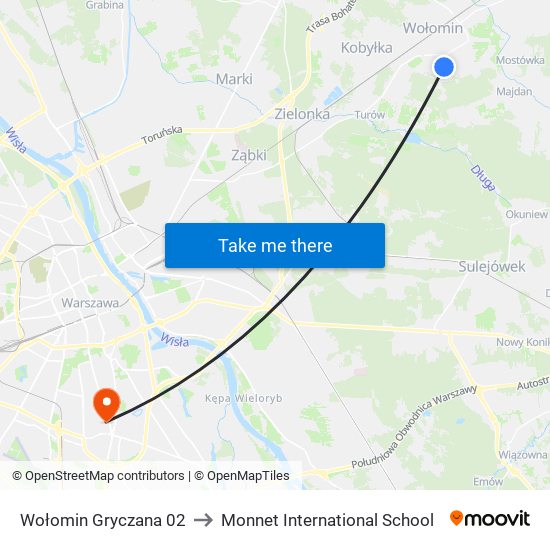 Wołomin Gryczana 02 to Monnet International School map