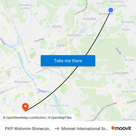 PKP Wołomin Słoneczna 02 to Monnet International School map