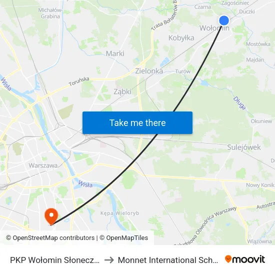 PKP Wołomin Słoneczna to Monnet International School map