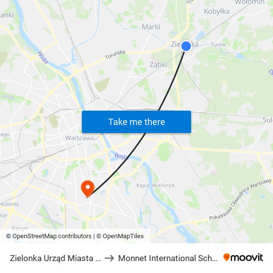 Zielonka Urząd Miasta to Monnet International School map