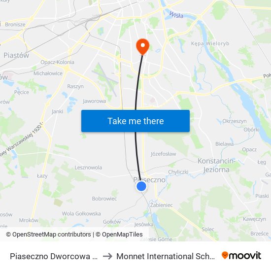 Piaseczno Dworcowa to Monnet International School map