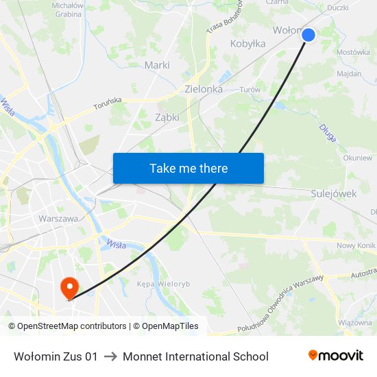 Wołomin Zus 01 to Monnet International School map