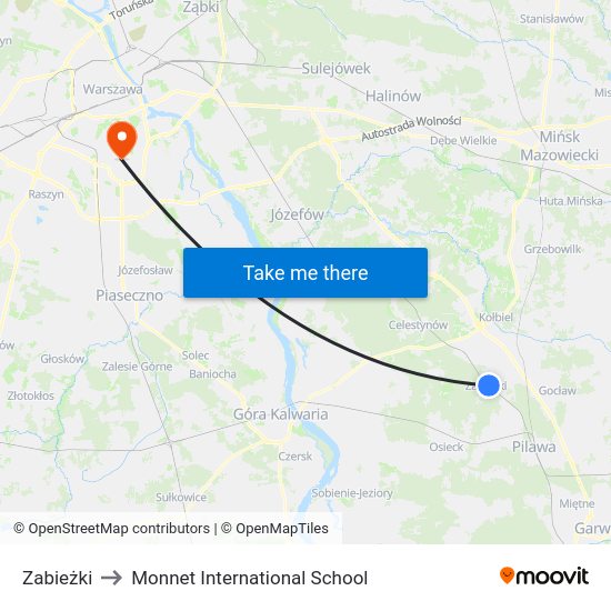 Zabieżki to Monnet International School map