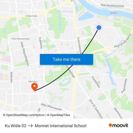 Ku Wiśle to Monnet International School map