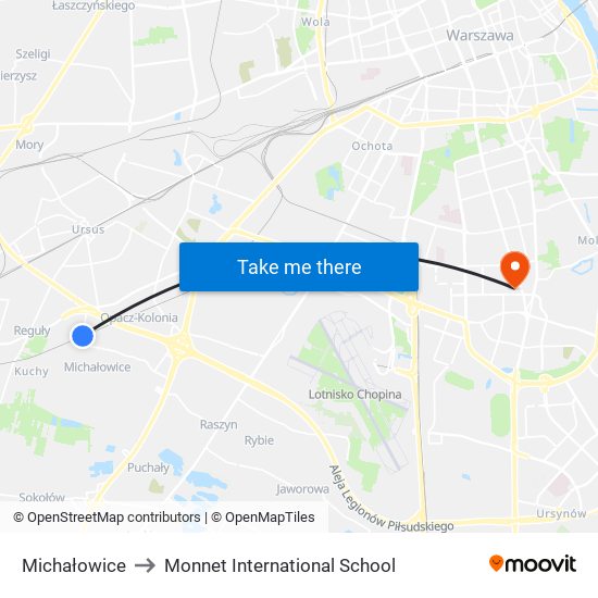 Michałowice to Monnet International School map