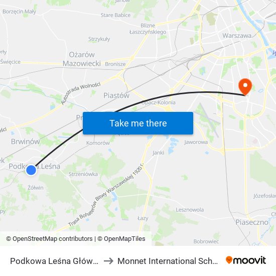 Podkowa Leśna Główna to Monnet International School map