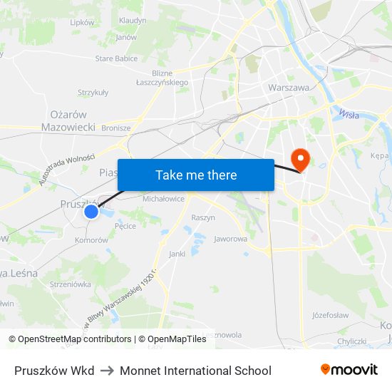 Pruszków Wkd to Monnet International School map