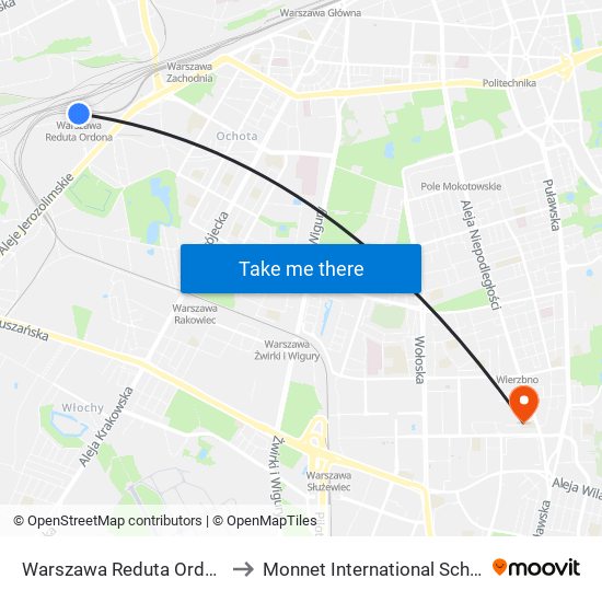 Warszawa Reduta Ordona to Monnet International School map