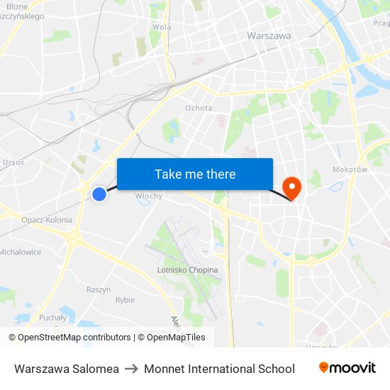 Warszawa Salomea to Monnet International School map