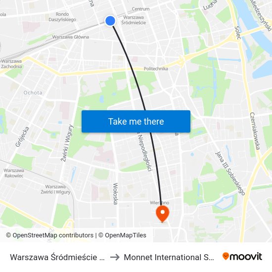 Warszawa Śródmieście WKD to Monnet International School map