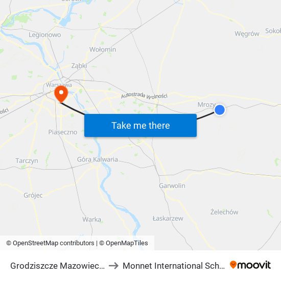 Grodziszcze Mazowieckie to Monnet International School map