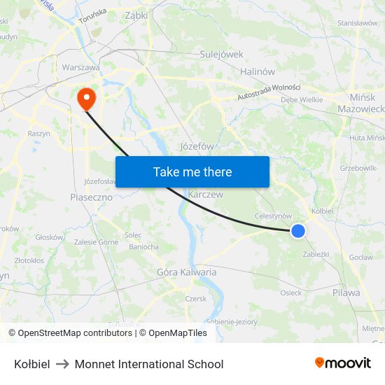 Kołbiel to Monnet International School map