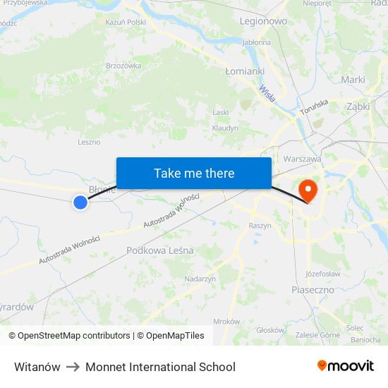 Witanów to Monnet International School map