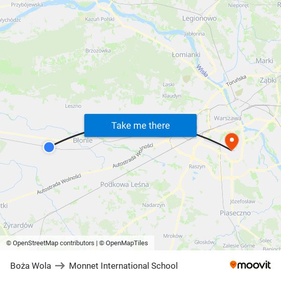 Boża Wola to Monnet International School map